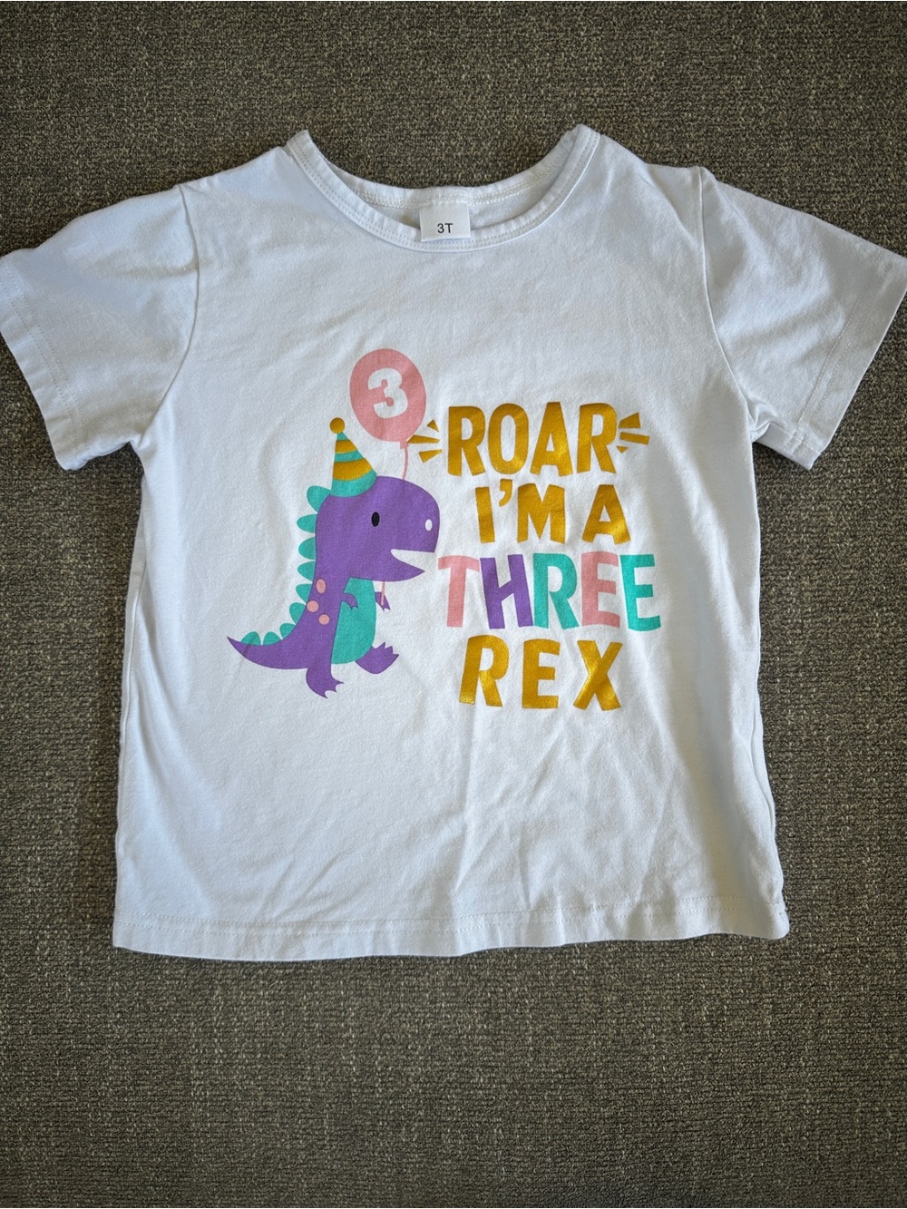 "Roar I'm a Three Rex" Graphic Tee for Kids Birthday